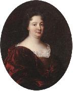 unknow artist Portrait of a landy,said to be marie de pontchartrin,half length,wearing a red velvet mantle over a gold braided dress and lace shirt painting